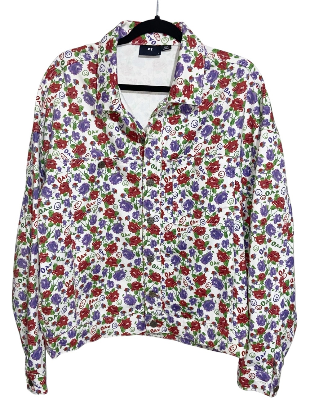 Lazy Oaf Denim Jacket Unisex Small Blooming Marvellous Work Floral Cottage Boho